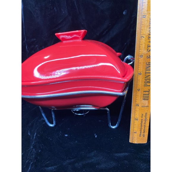 Siena by Godinger Red Ceramic Covered Chafing Dish w/Metal Warming Stand - Picture 13 of 13